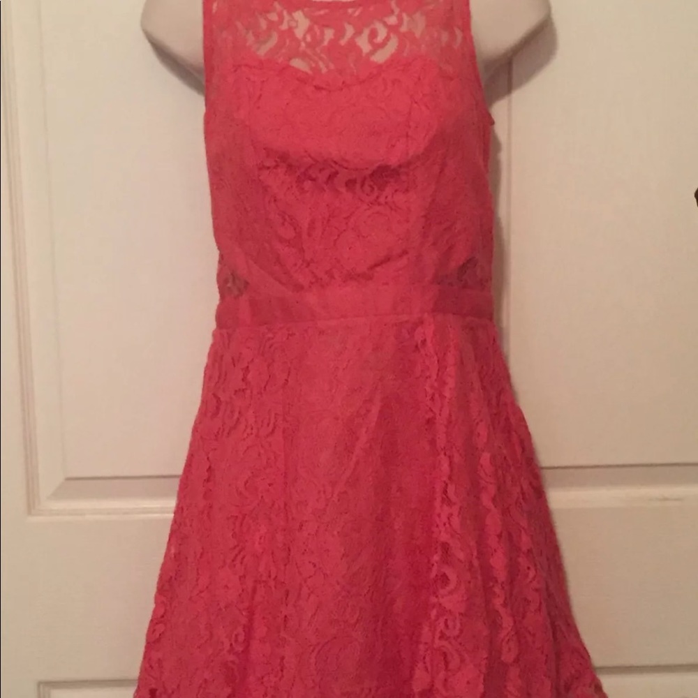 Coral lace mini dress cutout sweetheart NWT
